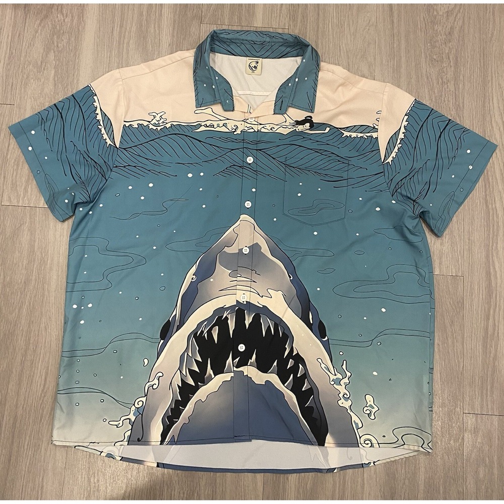 Hardaddy Men‎ 2XL Button Front Shirt Shark Jaws XXL Bowling EUC